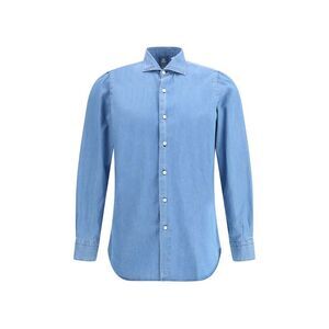 Finamore Button Down Shirt Men Blue Shirts